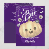 ハロウィンカラフルの赤ちゃんシャワーブパープルをテーマにした 招待状 (正面/裏面)