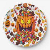 ハロウィンカラフルキャンディカボンプキンスプレート ペーパープレート (正面)