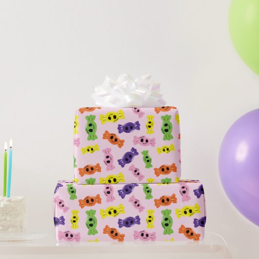 ハロウィンカラフル不気味キャンディスシームレスパターン ラッピングペーパー (パーティーギフト)