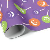 ハロウィンカラフル不気味棒つきキャンデー紫シームレス ラッピングペーパー (ロールコーナー)
