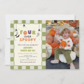 ハロウィンカラフル4歳の誕生日招待状 写真 招待状 (正面)