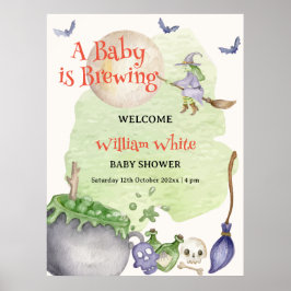 ハロウィンカルドロンベビーがブルーイング歓迎サイン ポスター