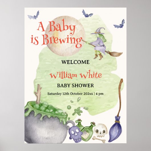 ハロウィンカルドロンベビーがブルーイング歓迎サイン ポスター (正面)