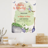 ハロウィンカルドロンベビーがブルーイング歓迎サイン ポスター (キッチン)