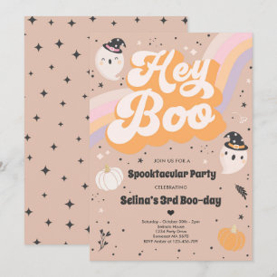 ハロウィンカワイイレトロ不気味幽霊誕生日パーティー 招待状