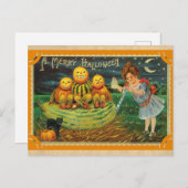 ハロウィンカワイイヴィンテージビクトリアンカボチャ ポストカード (正面/裏面)