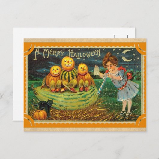 ハロウィンカワイイヴィンテージビクトリアンカボチャ ポストカード (正面/裏面)