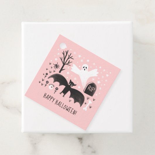 ハロウィンカワイイ幽霊こうもりブラックピンクイラストレーション フェイバータグ (インサイチュ)