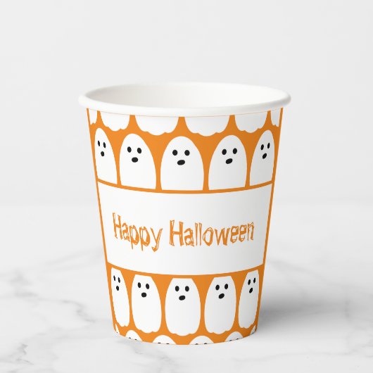 ハロウィンカワイイ幽霊オレンジパーティー 紙コップ (正面)