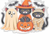 ハロウィンカワイイ幽霊カボチャクラシック猫Tシャツ_1 シール (正面)