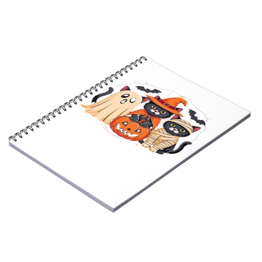 ハロウィンカワイイ幽霊カボチャクラシック猫Tシャツ_1 ノートブック (左側)