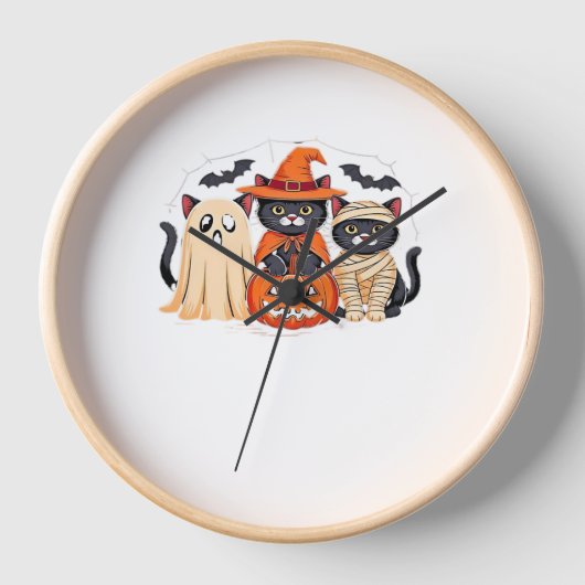 ハロウィンカワイイ幽霊カボチャクラシック猫Tシャツ_1 壁時計 (正面)