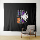 ハロウィンカワイイ幽霊カボチャクラシック猫Tシャツ_3 タペストリー (インサイチュ(横))