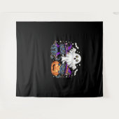 ハロウィンカワイイ幽霊カボチャクラシック猫Tシャツ_3 タペストリー (正面(横))
