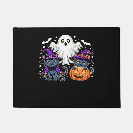 ハロウィンカワイイ幽霊カボチャクラシック猫Tシャツ_3 ドアマット (正面)