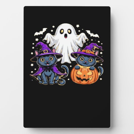 ハロウィンカワイイ幽霊カボチャクラシック猫Tシャツ_3 フォトプラーク (正面)