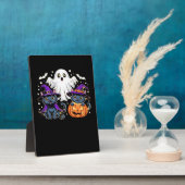 ハロウィンカワイイ幽霊カボチャクラシック猫Tシャツ_3 フォトプラーク (側面)