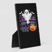 ハロウィンカワイイ幽霊カボチャクラシック猫Tシャツ_3 フォトプラーク (側面)