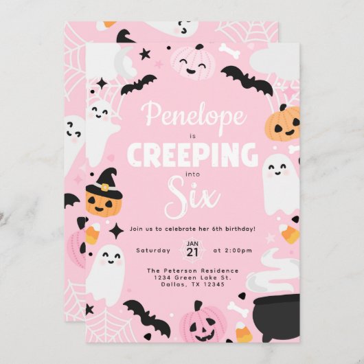 ハロウィンカワイイ幽霊カボチャ6thバースデーパーティー 招待状 (正面/裏面)