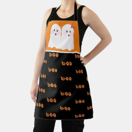 ハロウィンカワイイ幽霊グオールオレンジブラック エプロン