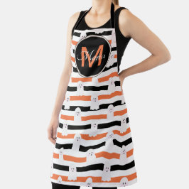 ハロウィンカワイイ幽霊ストライプズオレンジブラックモノグラム エプロン