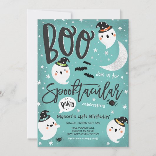 ハロウィンカワイイ幽霊バースデーパーティースプオクトカキュラ 招待状 (正面)