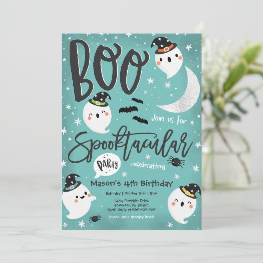 ハロウィンカワイイ幽霊バースデーパーティースプオクトカキュラ 招待状 (スタンド正面)