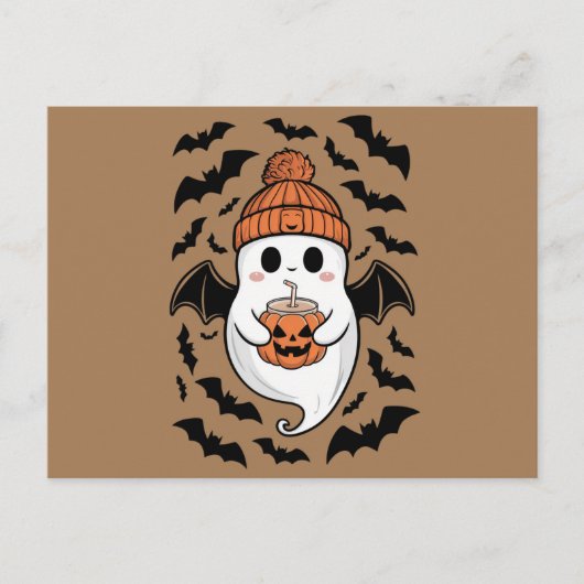 ハロウィンカワイイ幽霊秋不気味シーズンギフト ポストカード (正面)