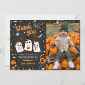 ハロウィンカワイイ幽霊誕生日スポオクタキュラー サンキューカード (正面)