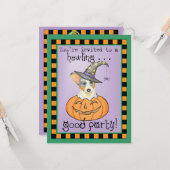 ハロウィンカーディガンウェルシュコーギー招待状 カード (正面/裏面インサイチュ)