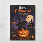ハロウィンカードの猫デザイン 招待状 (正面)