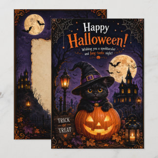 ハロウィンカードの猫デザイン 招待状