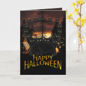 ハロウィンカードをパトロールしている黒猫 カード (黄色い花)