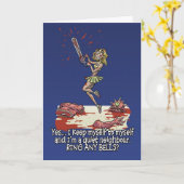 ハロウィンカードユーモアのおもしろいのチェーンソーの女性 カード (黄色い花)