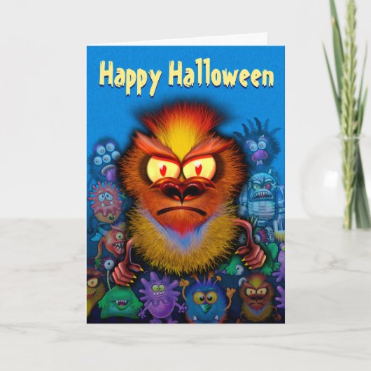 ハロウィンカード招待モンスターパーティーおもしろい怖い サンキューカード (正面)