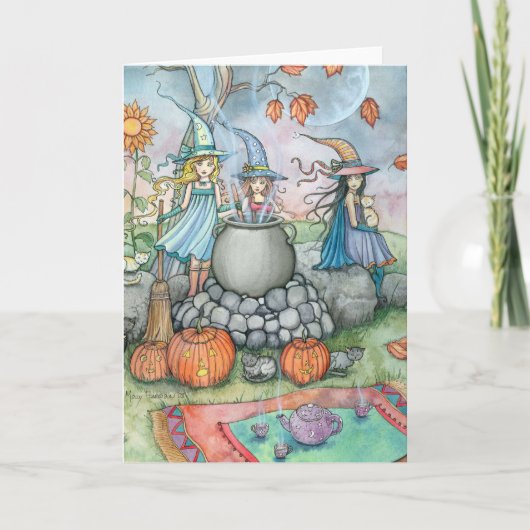 ハロウィンカード魔法使い猫のお茶会のおもしろい カード (正面)