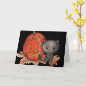 ハロウィンカード黒の子ネコ猫の芸術 カード (黄色い花)