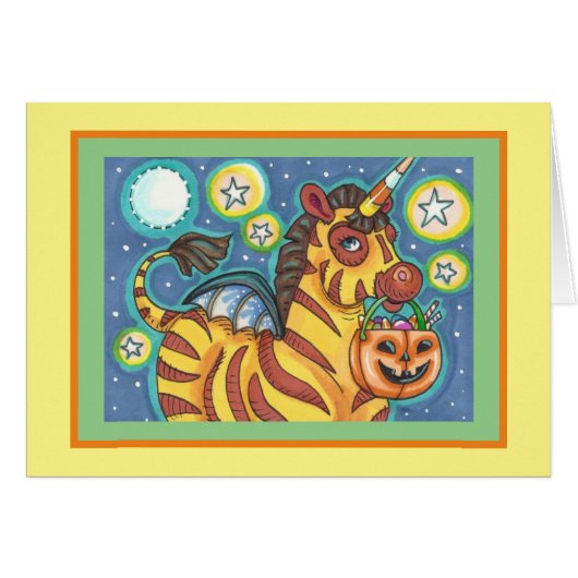 ハロウィンカード お菓子をねだるコウモリの羽のシマウマ (正面横)