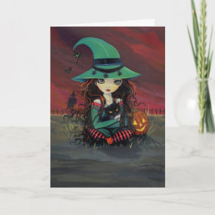 ハロウィンカード かわいい魔女と黒猫 カード