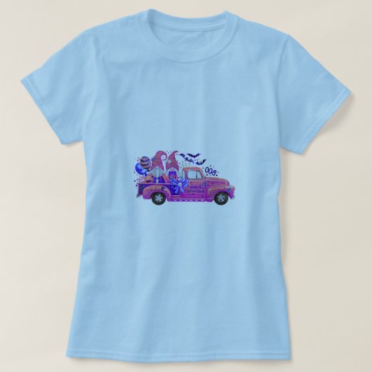 ハロウィンガノムTシャツを着た薄青の服の女性 Tシャツ (デザイン正面)