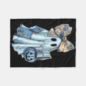 ハロウィンガーリーブルーデニム幽霊名門私立校風の幽霊ボウ フリースブランケット (正面(横))