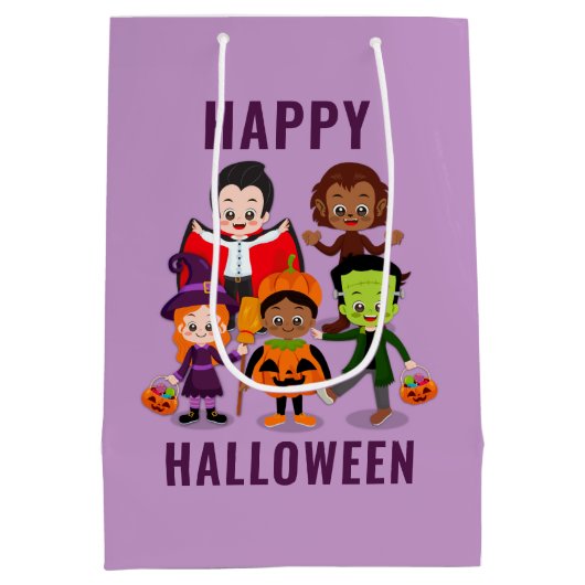 ハロウィンキッズかわいいコスチュームパーティー ミディアムペーパーバッグ (裏面)