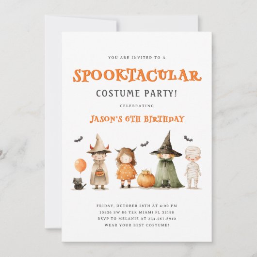 ハロウィンキッズコスチューム誕生日パーティー 招待状 (正面)