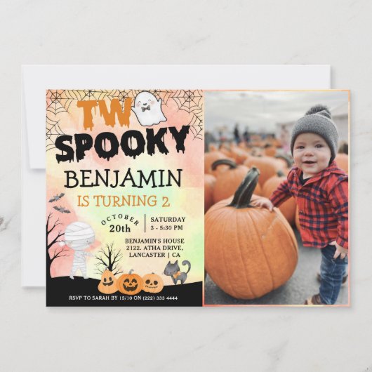 ハロウィンキッズコスチューム2nd誕生日パーティー写真 招待状 (正面)