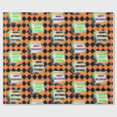 ハロウィンキッズネームフランケンシュタイン誕生日カスタム ラッピングペーパー (フラット)