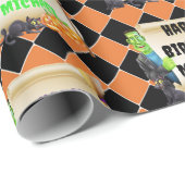 ハロウィンキッズネームフランケンシュタイン誕生日カスタム ラッピングペーパー (ロールコーナー)