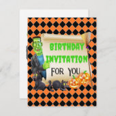 ハロウィンキッズネームフランケンシュタイン誕生日カスタム 招待状 (正面/裏面)