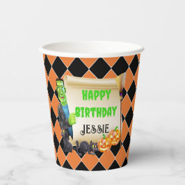 ハロウィンキッズネームフランケンシュタイン誕生日カスタム 紙コップ