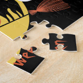 ハロウィンキッズブラック怖い漫画の月の魔女かわいい ジグソーパズル (側面)