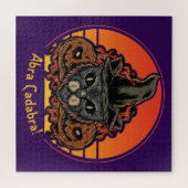 ハロウィンキャットインウィッチハットアブラカダブラヴィンテージ ジグソーパズル (横)